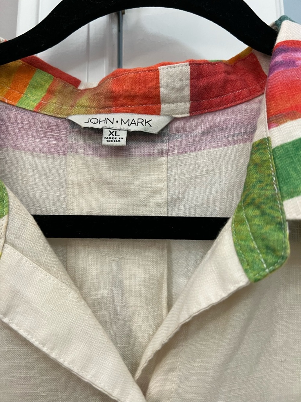 John Mark Hello Sunshine linen Multicolor Striped Button-Down Shirt Sz XL EUC - Picture 4 of 10